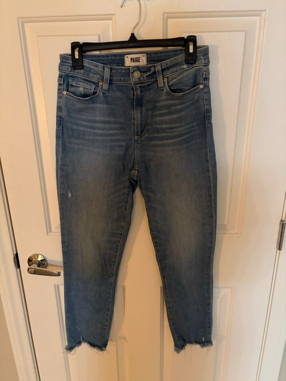 PAIGE Hoxton Skinny Crop High Rise Jeans Size 28 Distressed Raw Hem
